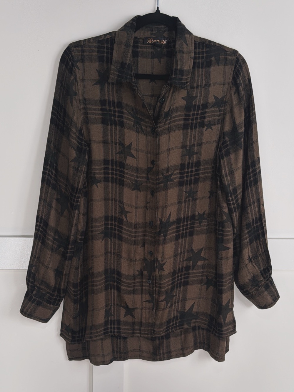Renuar Women’s Khaki Plaid Star-Print Button-Down Shirt S